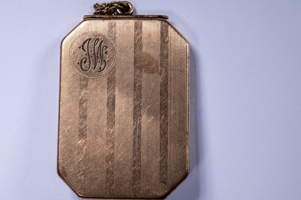 MARATHON Vintage Locket Pendant Gold Tone 1.1″ Engraved Monogram Octagonal