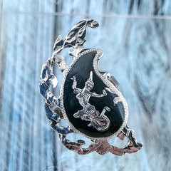 Vintage Thai Nielloware Siam Sterling Silver Goddess Ring, Size 7