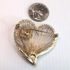 Vintage Signed Brooks Gold Tone Heart Rose Harp Strings Brooch Pin Alloy Metal
