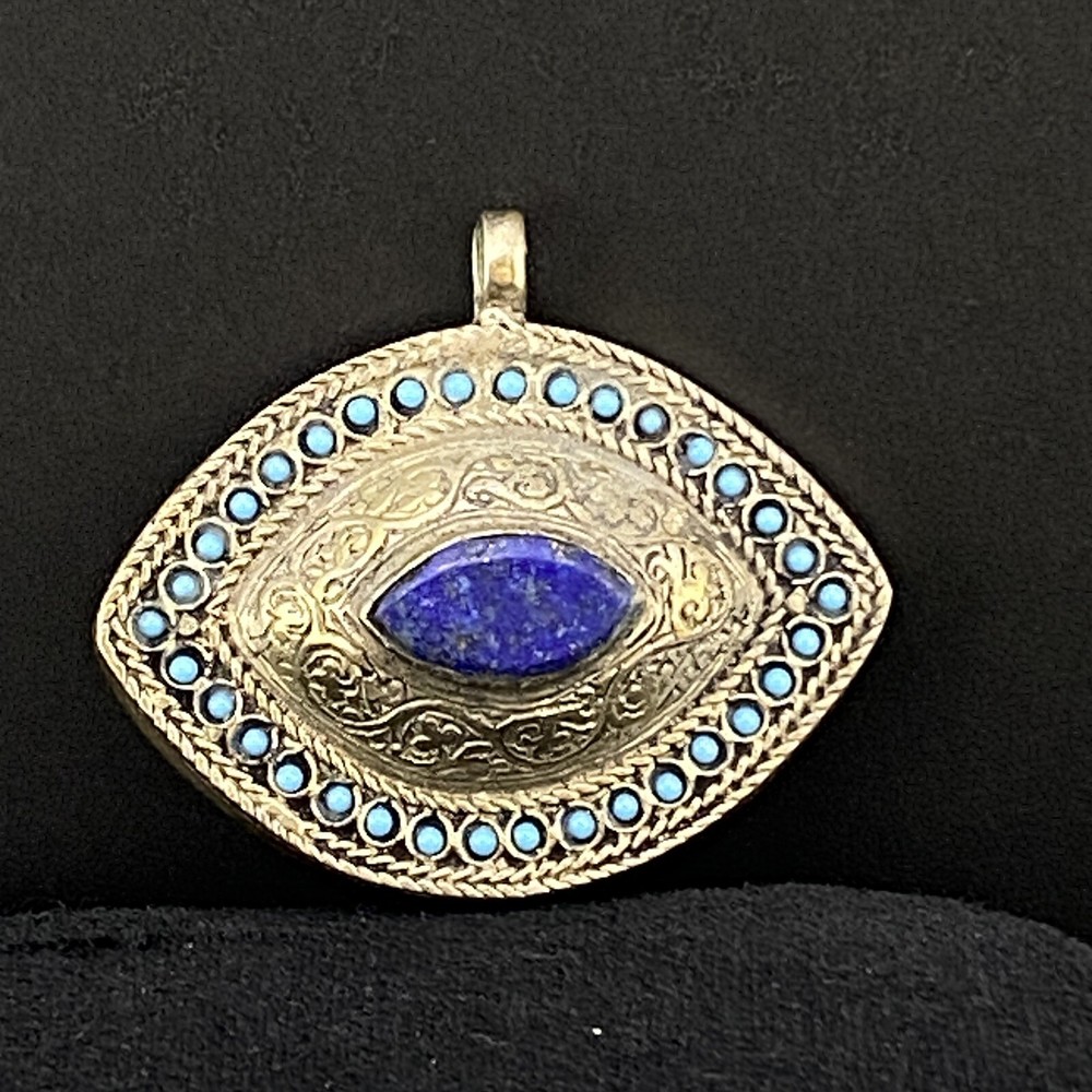 Amazing Afghan Silver Plated Brass Eye Shaped Beautiful Tribal Unique Pendant