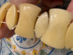 Vintage HONEY JADE? Cold Stone! LUCITE? INTERLINKING Stretch Bracelet- 74 GRAMS!