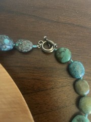 Vintage Chinese Export Turquoise Necklace Silver Clasp Natural Nuggets 30” inch