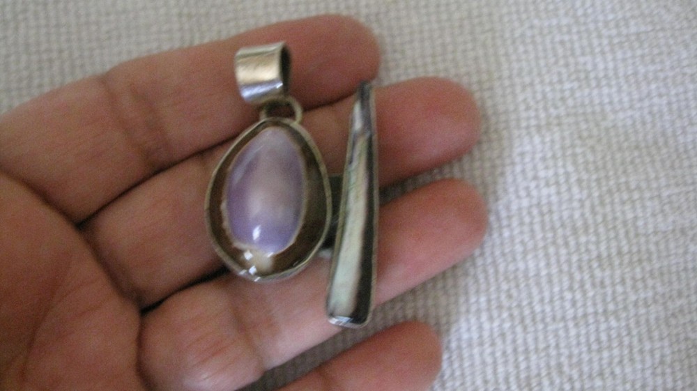 Vintage Sterling Silver/ Shell MODERNIST Heavy Pendant Stamped