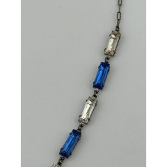 Antique Art Deco Rhinestone Flower Y Drop Necklace Silver Tone READ