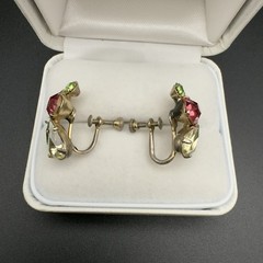 Vintage Multicolor Fruit Salad Rhinestone Cluster Gold Tone Screwback Earrings