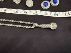 Vintage Silver Tone Rhinestone Bling Lot 15pc Y2K Microphone Necklace Ring 8.5
