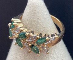 Sterling Silver ~ ROSS SIMONS Green CZ Pave Ring Size 7.75 Gold 4.4 g