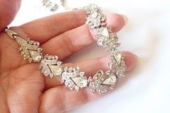 Vintage Signed Ora Art Deco Clear Rhinestone Necklace Rhodium Plated 1940s