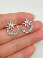 Moon Star Stud Women’s Earrings 2.3 Ct Simulated Diamond 14K White Gold Over
