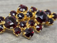 Vintage Czech Red Garnet Rose-Cut Brooch Pin Signed Austria 1.25 Inch Gold Tone