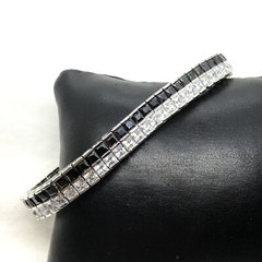 Vintage Signed LL 925 Sterling Silver Black Onyx Cubic Zirconia Tennis Bracelet