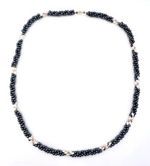 Vintage Twisted Hematite Rice Pearl 14K Gold Bead Necklace 30 in