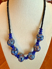 Vintage Blue Glass Bead Necklace Lampwork Excellent 19 inches European