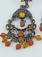 Vintage Orange Amber Tone Chandelier Dangle Earrings Art Deco Fashion Jewelry