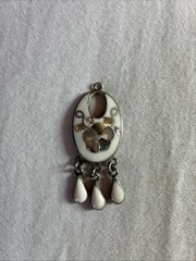 VTG Alpaca Mexico White Enamel Mother Of Pearl Abalone Inlay Pendant