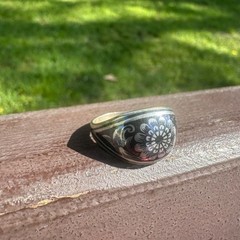 Vintage Soviet USSR 875 Silver Kubachi Niello Gilt Ring Hand Carved Ornate Band