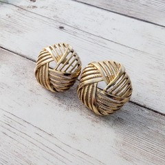 Vintage Earrings for Pierced Ears Five Sided Gold Tone Statement