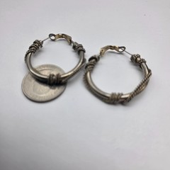 Silver Tone Metal Wire Wrapped Hoop Omega Pierced Earrings Vintage