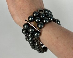 Vintage 1990’s to 2000’s Y2K pewter bead triple strand stretch bracelet by CHAPS