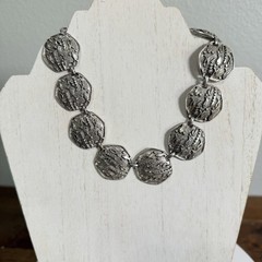 Judy Lee collar necklace vintage silver tone necklace wide panels fish design