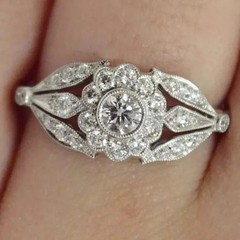 Art Deco Style Round Cut Lab Created Diamond 14k White Gold Finish Wedding Ring