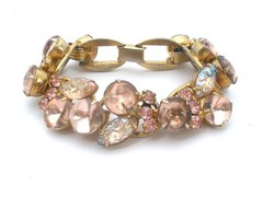 Vintage D & E For Juliana Bracelet Pink Rhinestones 5 Link 7.5″ Long Gold Tone