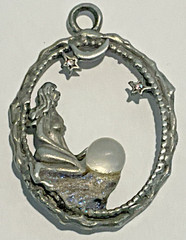 JJ Jonette Nude Fairy Necklace Crystal Ball Celestial Metal Star Gaze Moon VTG