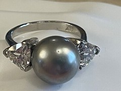 Vintage signed trillion cut crystal 925 Sterling Silver Ring 8 Suzanne Somers