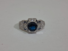 Art Deco Style Lab Created Sapphire & Diamond Anniversary 14K White Gold FN Ring