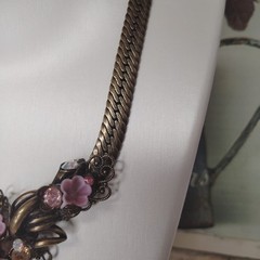 Vintage Steampunk Garden Party Glass Crystal Bronze Necklace Earrings