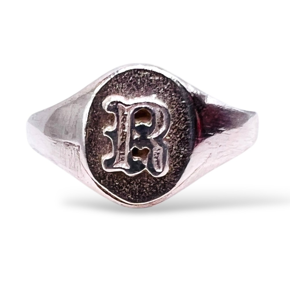 Initial Letter R Signet 925 Sterling Silver Child Baby Ring Size 3.5