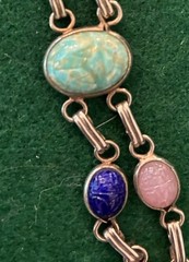 Vintage Scarab Bracelet Double Link w/ Safety Chain Clasp & Gold Tone Brooch Pin