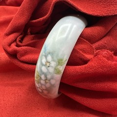 Vtg Floral Handpainted Porcelain Bracelet Cuff. Signed ISA. See pics.