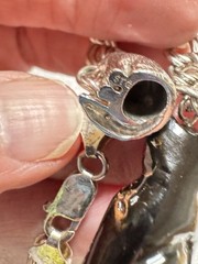 Unique Cat Charms Sterling Silver And Black Cat Italian Double Curb 925 Bracelet