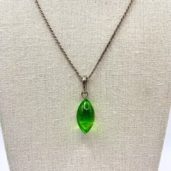 Vtg Sterling Silver 925 Clear Lime Green Lucite Navette Pendant Necklace Deco