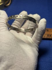 VTG Sterlng Silver Two Tone Hawaiian Etched Floral Bangle Bracelet Hawaiian +14g