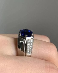 3.1Ct Art Deco Style Lab-Created Diamond Sapphire Wedding 14K White Gold FN Ring