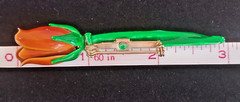Vintage Long Stem Pale Red Rose Retro Brooch Pin Enamel Finish 3 in by .50 in