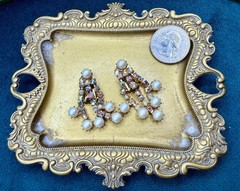 Signed Kramer NY Chandelier Earrings – Faux Pearl Aurora Borealis Crystal Clip-O