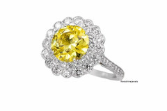 Flower with 6.84CT Fancy Vivid Yellow Color Center Gemstone With Round CZ RingFN
