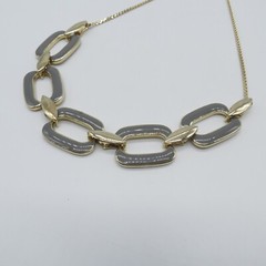 Vintage Gray Enamel Link Statement Necklace Gold Tone Retro Style 19″