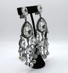 Vintage RJ Graziano clip statement chandelier rhinestone & crystal bead earrings