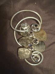 Jeff Lieb Mixed Media Modernist Abstract Swarovski Crystal Moonstone Pendant 4″