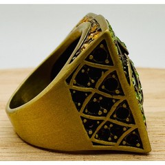 LA Vintage Green Orange Crystal Celtic Square Statement Ring Gold Tone Size 6