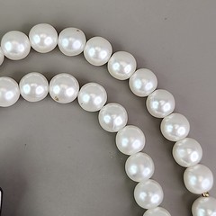 Vintage Lee Sands Beaded Necklace Pierced Earrings Set Latus Flower MOP White