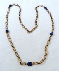 VINTAGE MURAT FRANCE 12K GOLD FILLED LAPIS GEMSTONE STATIONS LINK NECKLACE ~ 28″
