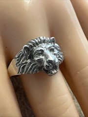 Vintage Lion Head Ring Sterling Silver King of The Jungle Brutalist Size 11.75