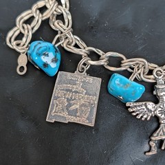 Vintage Native American Sterling Turquoise Charm Bracelet+Bear+Thunderbird