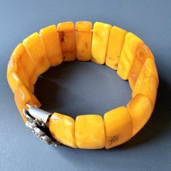Vintage Baltic Amber Panel Bracelet with Silver Floral Clasp • Restoration Piece