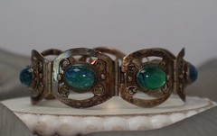 Vintage Mexico Sterling Silver 925 Cabochon Stone Bracelet 30G / 7.5in